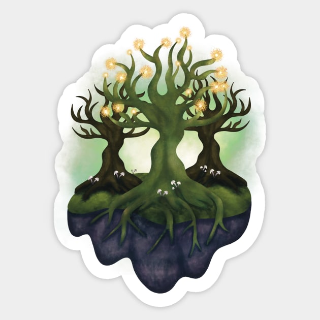 Illuminated Magical Tree in a Floating Island Sticker by iamKaye